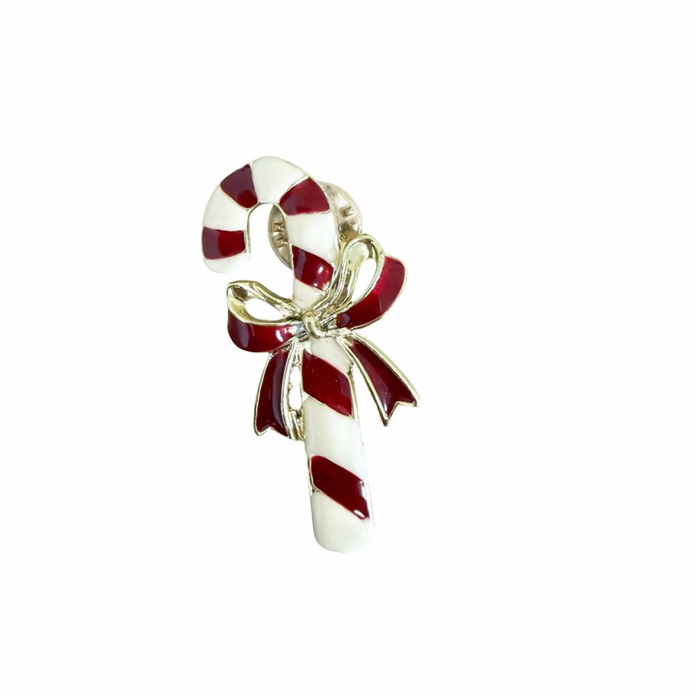 Vintage Christmas Candy Cane Enamel Brooch